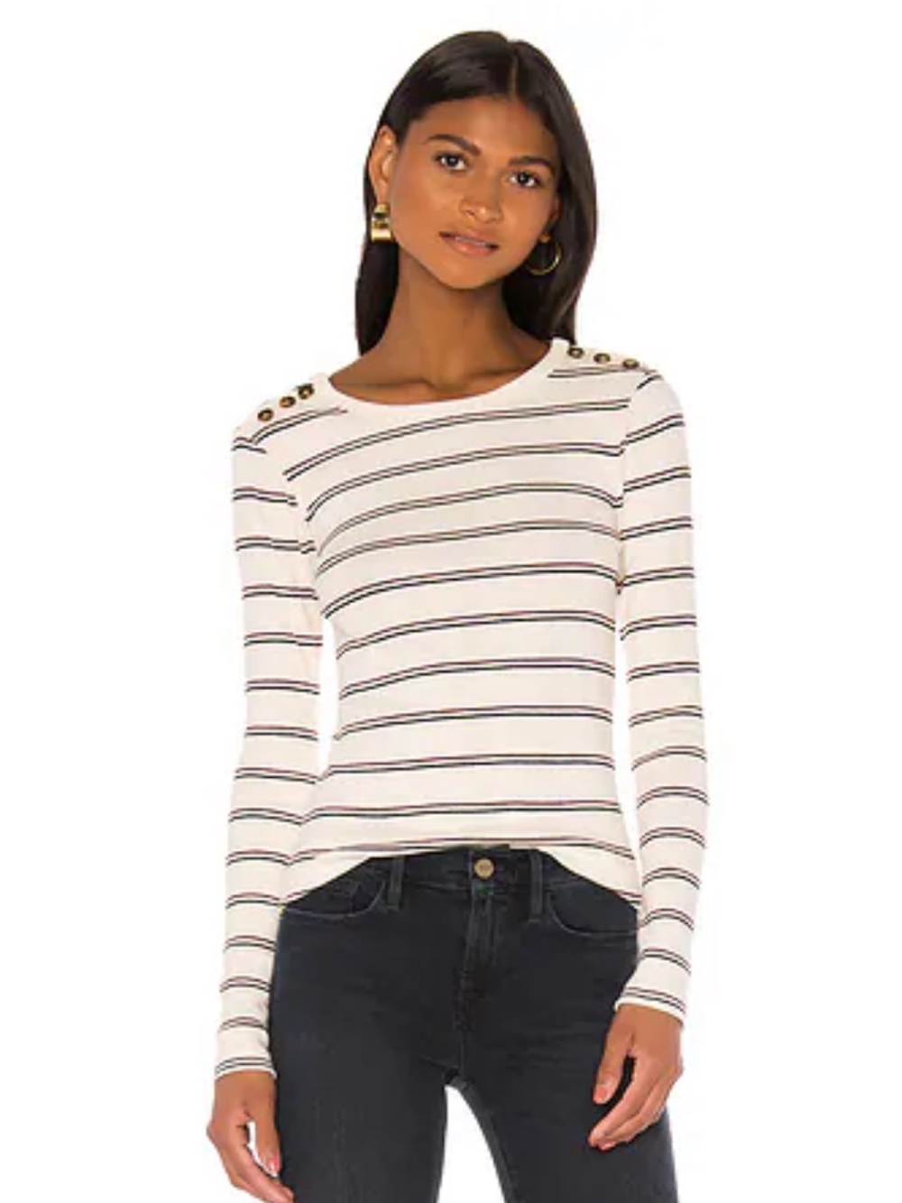 FRAME Edie Striped Top in Eggshell
